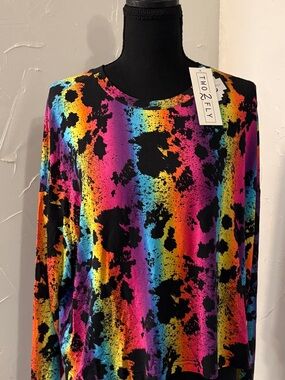 Two 2 Fly Rainbow Splatter Long Sleeve Top - Black Multicolor